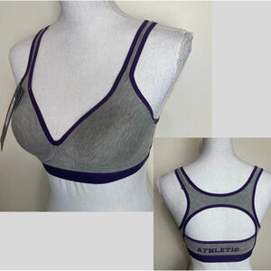 SIZE 36D Youmita Athletic Sports Bra PADDED Wireless Keyhole Racerback GRAY-PURP